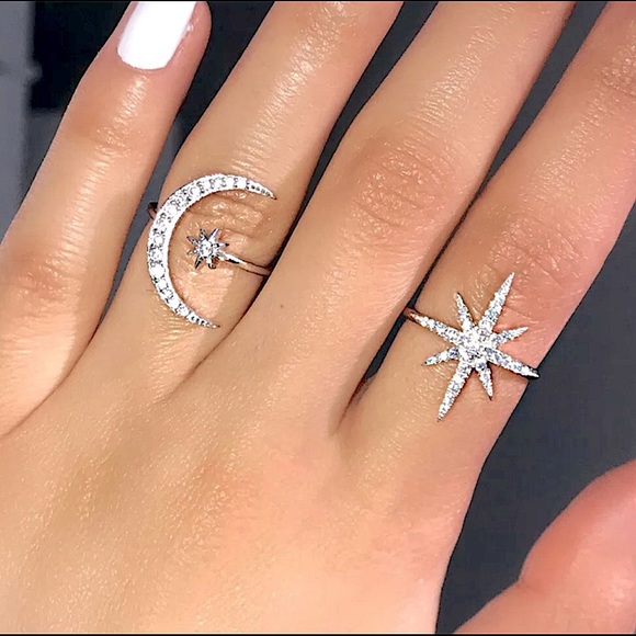 (1 GOLD LEFT!) 18k Gold over S925 Crescent Moon & Star Ring - Picture 9 of 15